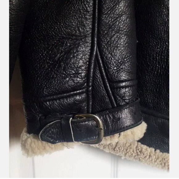 VTG Sheepskin Shearling B3 Hooded Flight Bomber Jacket Handmade Leather Men's L - Picture 9 of 16